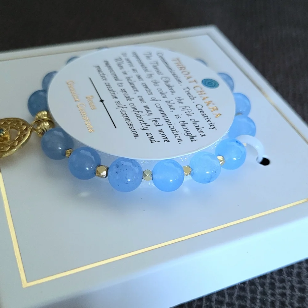Shivam Light Blue💙 Beads Stretch Bracelet with Throat Chakra🧘‍♀️ Charm - NIB - Picture 3 of 14